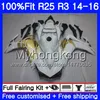 حقن الجسم لياماها YZF R3 R25 YZF-R3 YZFR25 الساخنة الذهبي الأبيض 14 15 16 17 240HM.7 YZF-R25 R 25 YZFR3 2014 2015 2016 2017 Fairings kit