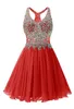 2019 Nowy Elegancki V-Neck Krótkie Szyfonowa Sukienka Homecoming Zroszony Aplikacje Prom Graduation Suknia Mini Cocktail Party Gown QC1418