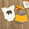 Kids Designer Kleding Pasgeboren Baby Meisjes Kleding Set Leuke Olifant Tops Off Shouler Romper + Shorts Bottoms + Hoofdband Outfits