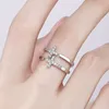 Platina zilveren ring dubbele kruis diamant ring vrouwelijke mode opening 2 in 1 eenvoudige dubbellaagse kristal weelderige elegante vrouw accessoires