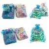 Wholesale 100Pcs 4 Sizes wraps Drawstring Organza Bags White&Colorful Jewelry Packaging Wedding Gift Pouches