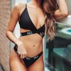 Inx sexy push up bikini conjunto carta impressão maiô feminino bandagem preto banho feminino biquini natação banhista 20202498322
