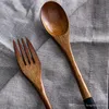 Natural Wood Spoon Fork Eco-friendly Simplicity Japanese Handmade Scoop Decor Wire Wrapped Craft Dinner Tableware Forks BH0408 TQQ
