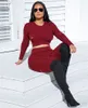 Tallas grandes Mujeres agujeros rasgados 2 piezas trajes de invierno ropa deportiva suéter con capucha top corto + Pantalones casual color sólido Chándal grueso 2234