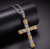 14K Gold Plated Hip Hop Square Round Stones Splice Jesus Cross Pendant Necklace Micro Pave Cubic Zirconia Diamonds Rapper DJ Singer Accessor