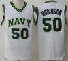 Academia Naval da NCAA David #50 Jerseys de basquete Robinson Navy USNA College Blue Branco David Robinson Camisa de Jersey Stitched