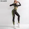 Marca Esporte Terno Mulher Sem Emenda Running Tracksuit Sportswear Gym Crop Top Yoga Pant Fitness Roupas Workout Leggings 2 Piece Set