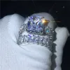 Vecalon älskare ring set 925 Sterling Silver Princess Cut Diamond Engagement Wedding Band Rings for Women Finger Jewelry2663604