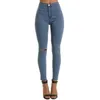 Shujin hög midja casual skinny jeans för kvinnor hål vintage tjejer slim rippade denim penna byxor hög elasticitet svart blå mx190712