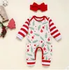 Roupa Crianças Conjuntos de Natal do bebê do algodão macacãozinho crianças manga comprida Bodysuits Meninas Lattice Top Pants ternos saia Cap Banda Cabelo ZYQ95