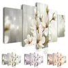 Fashion Wall Art Canvas Painting 5 Pieces Green Purple Red Magnolia Flower Modern Home Decoration,Choose Color And Size No Frame