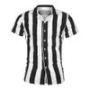 2019 새로운 남성 섹시 슬림 피트 스트라이프 셔츠 남성 캐주얼 스트리트웨어 하이 스트리트 셔츠 남성 여름 반팔 셔츠 탑스 M-3XL