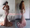 Sexy Backless Sequined Syrenki Prom Dresses Koronki Dopasowane 2K19 Formalna Party Nosić Afryki Czarnej Girl Suknie Wieczorowe Goście Noszą Robe De Soiree