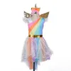 Atacado-crianças meninas Rainbow Unicorn traje para meninas princesa halloween carnaval carnaval festa de aniversário vestido cosplay trajes