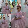 Cute Half Sleeve Lace Girls Pageant Dress Tulle A-Line Girl Birthday Gowns Kids Formal Party Wear Flower Girls Dresses First Communion Dress