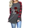 Plaid T-shirts Girl Plus Size Long Sleeve Tops Christmas O Neck Shirt Letter Printed Autumn Tees Cotton Casual Blouse Xmas Elk Blusas YP6695