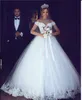 Marfim Árabe Plus Size Princesa Vestido de Noiva A-Linha Off Ombro Renda Vestidos Bridais Tull Satin Ball Ball Vestidos