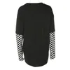 Mode - Patchwork Långärmad Flaming Hjärta Plaid Print Sweatshirt Höst Vinter Casual Black Checkboard Pullover Hoodies Drop Shipping