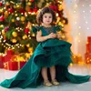 2020 New Dark Hunter Green Girls Pageant Robes Cap Manches Cristal Perlé Haut Bas Robes De Fille De Fleur Enfants Porter Robe De Communion D'anniversaire