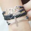 Wholesale- infinity love and cross charms leathers suede wrap bracelet mixed chain new 20pcs/lot