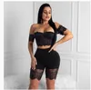 Women Sets Summer Tracksuits Lace Slash Neck Crop Top+Shorts Suit Two Piece Set Night Club Party Street 2 Pcs Outfits