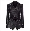 Hot New Ankomst Toppkvalitet Original Design Kvinnors Slim Leather Jacket Coat Removable Hem Black Diagonal Zipper Motorcykeljacka 1893