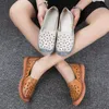 Hot Sale-Handmade Genuine Leather Summer Shoes Women Flats Soft Sole Breathable Hollow Out Elegant Loafers Shoes Women 2019