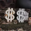 Amerikaanse dollar karakter heren 18 k gouden ring koperen charme zilveren kleur kubieke zirkoon ijsmode hiphop sieraden