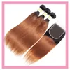 Peruwiańskie ludzkie włosy 3 wiązki z koronkowym zamykaniem 4x4 1B30 Ombre Hair Wefts 4 na 4 Środkowe trzy częściowe produkty 9564421