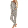 2pcs pijamas mulheres tracksuit leopard pants pants conjuntos de lazer desgaste wear wear roupa inverno noite terno roupas roupas pijama mujer