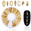 NA008 Mixed Style 3D Gold Metal Rivets Nail Art Round Heart Decoration Nails Sticker Manicure Nail DIY Accessories in Wheel