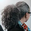 Extensi￳n de horizario de cola de caballo gris afroamericano verdadero cabello humano brasile￱o cola de pony plateado gris quinky cordada rizada para mujeres negras 140G