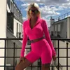 Fashion Fluorescent Color Tracksuit Women Two Piece Set Top and Pants Sweat Suits Biker Shorts Joggers Sets Sexy Skinny Suits