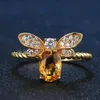 Großhandel 10 stücke vergoldet lenkbare fingerring honeybee natürliche gelbe zitrine kristall für elegante frauen schmuck