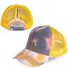 뜨거운 판매 7 색 넥타이 염료 캔디 컬러 포니 테일 야구 모자 여성 지저분한 롤빵 야구 모자 snapback 모자 그물 표면 통기성 캐주얼 모자