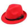 Unisex ny mode filt jazz hattar klassiska topp hattar män kvinnor elegant solid sunhat styv brim fedora elegant trilby gangst6626404