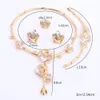 Luxury Dubai Jewelry Sets Crystal Necklace Gold Ring Earrings Bracelet for Women Bridal Jewelry Set Accessories Gifts