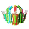 7 "Petit Silicone Voyage Bong Avec 14mm Verre Fleur Bol Filtre Portable Cire Dab Huile Sèche Herbe Tabac Mini Bubbler Bongs D'eau