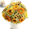 Bouquet di fiori secchi artificiali di girasole da 5 pezzi, decorazione per la casa, 25 cm