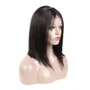 13x6 Lace Front Human Hair Wigs For Women Short Bob Brazilian Remy Black Blunt Cut 150 Density PrePlucked Full End