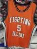 진짜 그림 Deron Williams # 5 Basketball Jersey Illinois 싸우는 Illini 대학 오렌지 화이트 레트로 남성 스티치 사용자 정의 번호 Jers