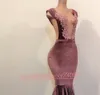 Sexy Głęboka Neck Syrenka Prom Dresses Koraliki 2019 Velvet African Apple Pagew Robe de Soiree Suknie wieczorowe Celebrity Specjalne okazje