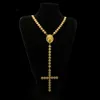 2019 New Gold Plated Cubic Zirconia Mens Jesus Round Portrait Cross Tennis Chain Collana Rosario Designer Luxury Hip Hop Jewelry f255u