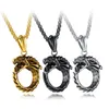 Wholesale-hip hop design stylish cool bite dragon circular titanium men pendant necklace 70cm chain