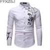 Élégant fleur d'or imprimé chemise noire hommes 2020 printemps nouveau coupe ajustée à manches longues hommes chemises habillées fête décontracté mâle Social Shirt1233v