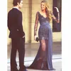 Gossip Girl Serena Prom Dresses Zuhair Murad Grey Long Sleeves Evening Party Gowns Full Lace Beaded Evening Gowns Celebrity Dress