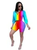 Tacksuit Mujeres Summer Soprtswear Rainbow Rayas Rayas Dos piezas Conjuntos de deportes impresos digitales Gradiente de cremallera al aire libre 2pcs / Set Outfits B5107