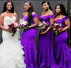 Dark Purple Mermaid Bridesmaid Dresses Long Off Shoulder Wedding Guest Dress Maid of Honor Gowns Off The Shoulder Women Formal Wear