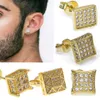 Personnalisé 18 km plaqué cubique zircone hip hop carré boucles d'oreille cartouches mens bling diamant boucles d'oreilles mèches bijoux pour hommes pour hommes