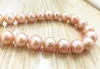 Belle perle gioielli 17 "12-14mm rotondo VERO NATURALE del mare del sud oro rosa collana di perle in oro 14K